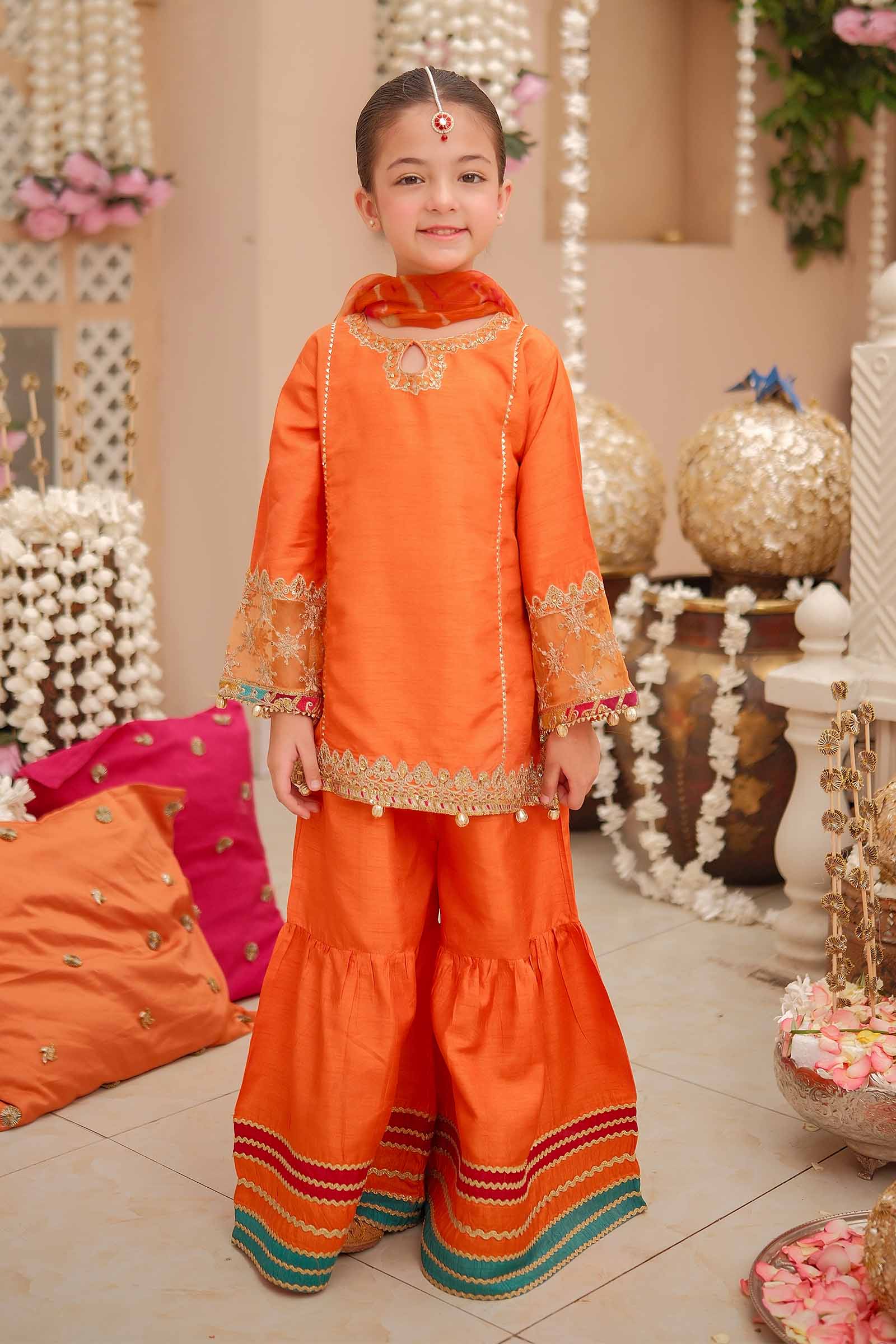 Maria B | 3 Piece Embroidered Raw Silk Suit | MKS-W24-31 by Maria Faisal - Registered Vendor of : Maria B - type : Kids Clothes - 100% original wedding dresses