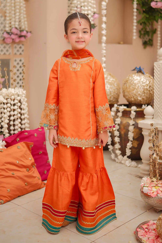 Maria B | 3 Piece Embroidered Raw Silk Suit | MKS-W24-31 by Maria Faisal - Registered Vendor of : Maria B - type : Kids Clothes - 100% original wedding dresses