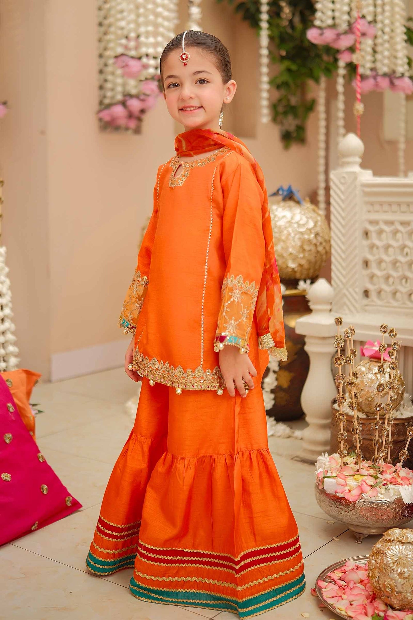 Maria B | 3 Piece Embroidered Raw Silk Suit | MKS-W24-31 by Maria Faisal - Registered Vendor of : Maria B - type : Kids Clothes - 100% original wedding dresses