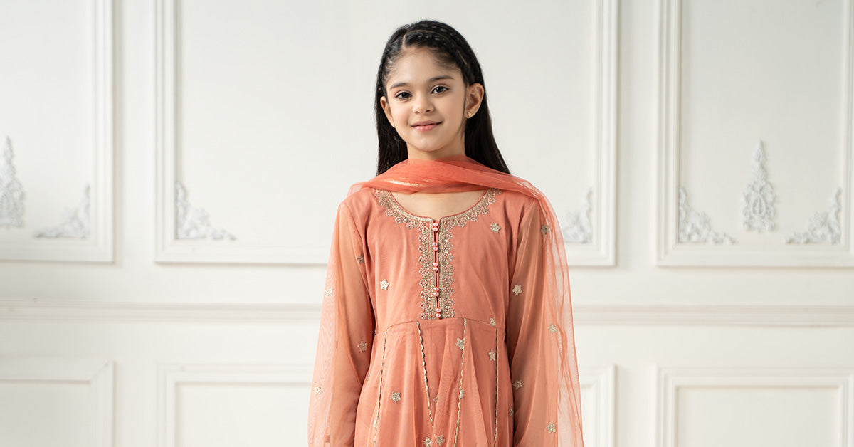 3 Piece Embroidered Polyester Net Suit - Kids Clothes - available at Maria Faisal in UK and USA