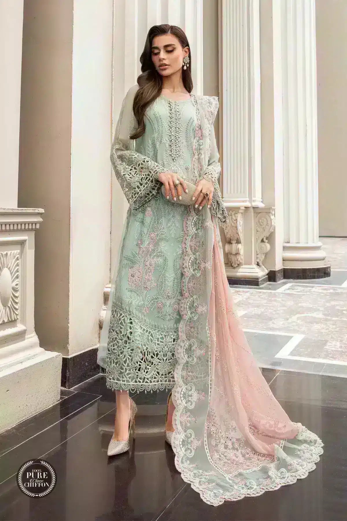 Maria B | Luxury Chiffon Collection | Mint Green | Mariafaisal Maria B | Luxury Chiffon Collection | Mint Green | Mariafaisal