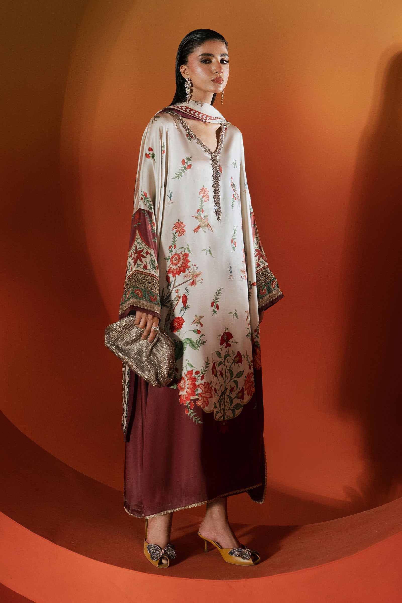 maria b silk dress MARIA B Soiree Unstitched Embroidered Raw Silk Suit