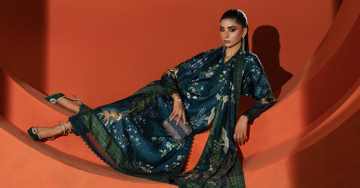 Maria B | Silk Prints | Satin Silk Suit SS-04 - Luxury Dress - available at Maria Faisal in UK and USA.
