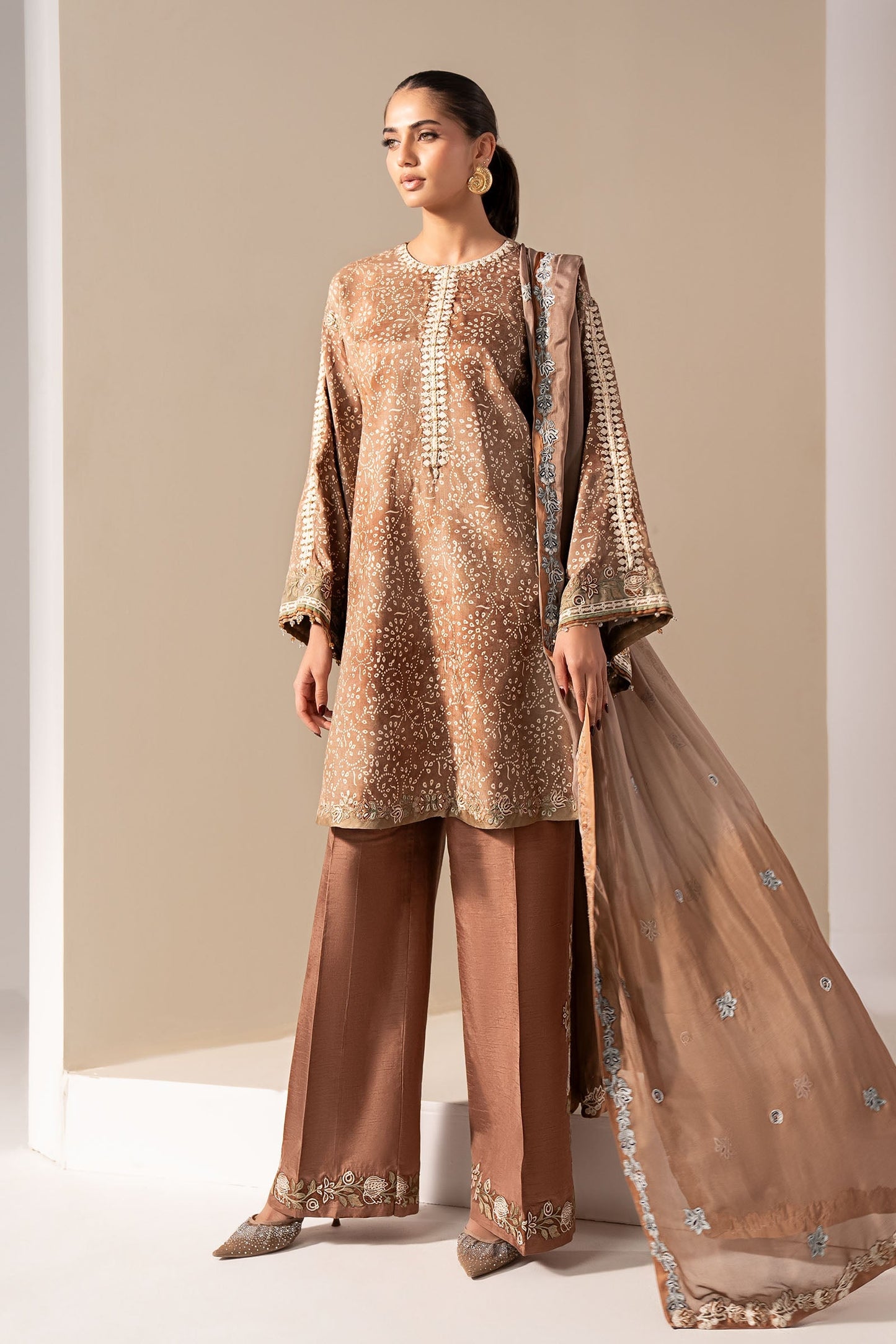Maria B | Luxury Formals | MST-EF26-18-Brown - Formal Dress - available at Maria Faisal in UK and USA.