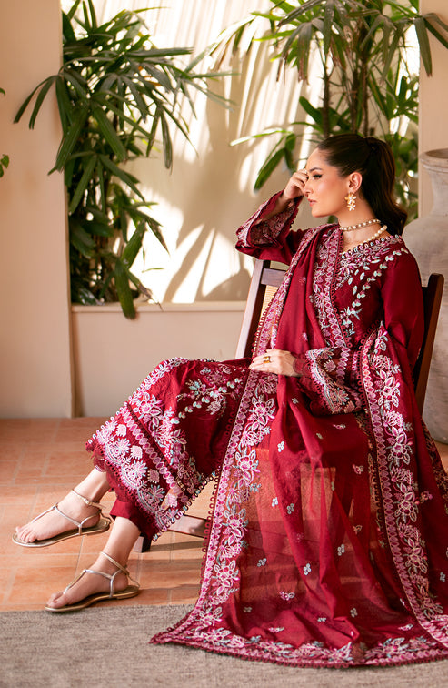 Emaan Adeel | Navaeh Luxury Pret | CERISE - Designer Dress with Intricate embroidery and embellishments. Shop elegent wedding dress at Maria Faisal.