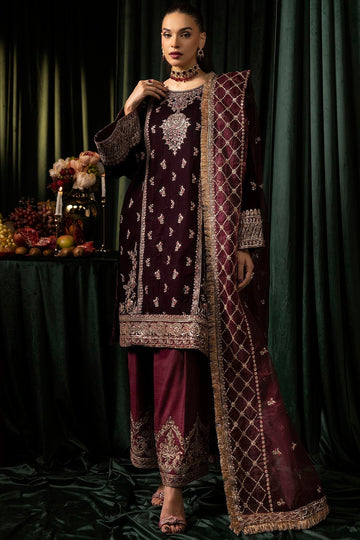 Motifz | Velvet Formals | 5095-MAZNEEN - Designer Dress with Intricate embroidery and embellishments. Shop elegent wedding dress at Maria Faisal.