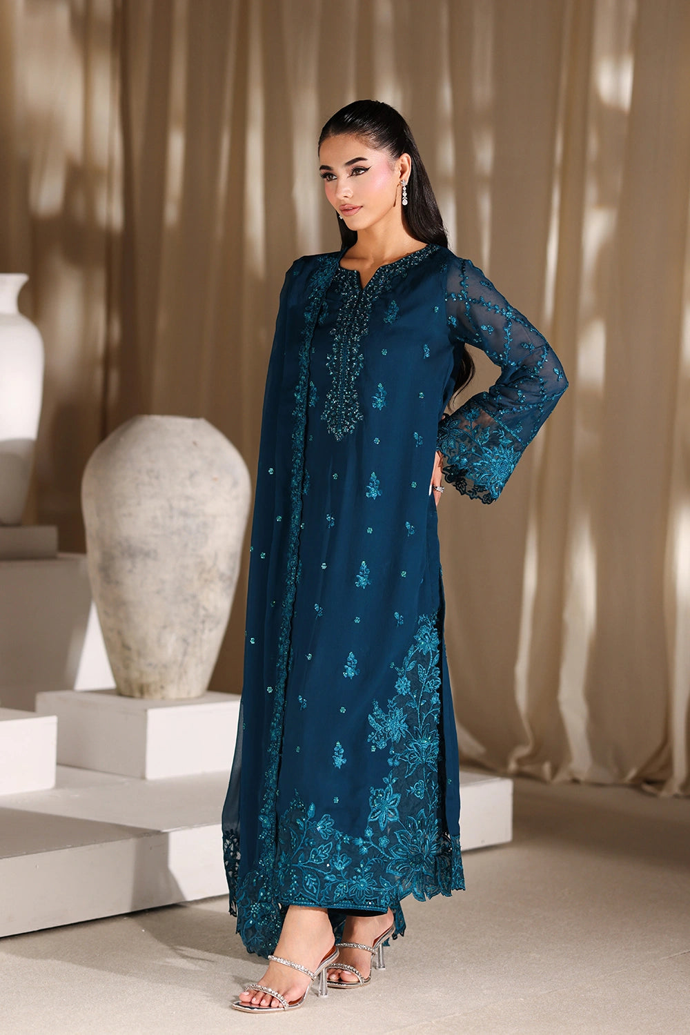 Azure | Azure Luxe | Majestic Teal - Luxury Dress - available at Maria Faisal in UK and USA.