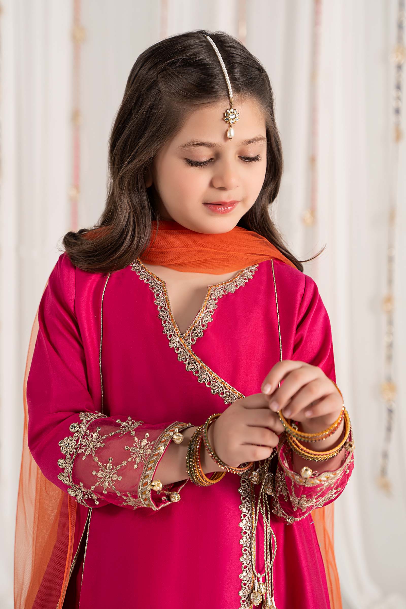 Maria B | 3 Piece Embroidered Cotton Satin Suit | MKS-EF25-41 by Maria Faisal - Registered Vendor of : Maria B - type : Kids Clothes - 100% original wedding dresses