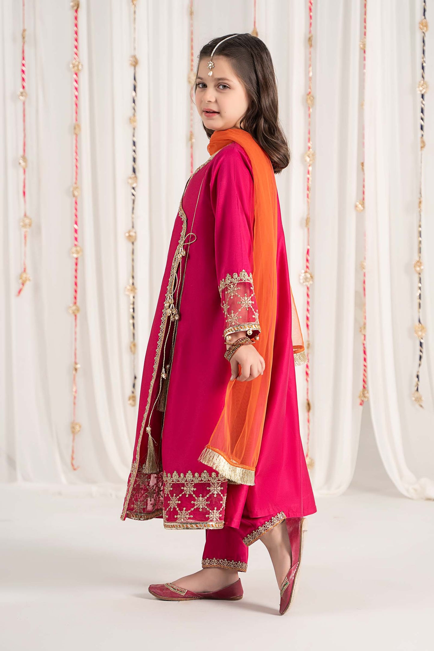 Maria B | 3 Piece Embroidered Cotton Satin Suit | MKS-EF25-41 by Maria Faisal - Registered Vendor of : Maria B - type : Kids Clothes - 100% original wedding dresses