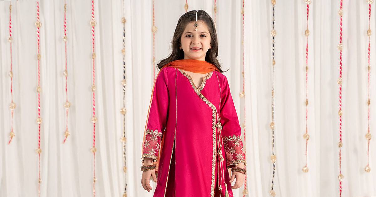 Maria B | 3 Piece Embroidered Cotton Satin Suit | MKS-EF25-41 by Maria Faisal - Registered Vendor of : Maria B - type : Kids Clothes - 100% original wedding dresses