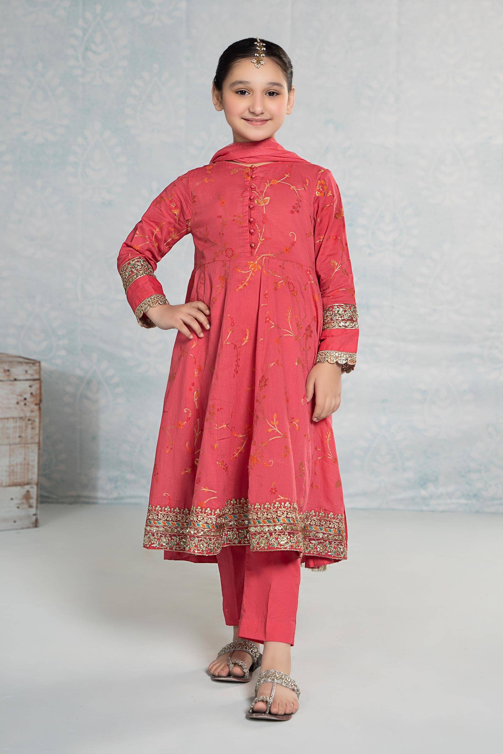 Maria B | 3 Piece Embroidered Jacquard Broshiasuit | MKD-EF24-23 by Maria Faisal - Registered Vendor of : Maria B - type : Kids Clothes - 100% original wedding dresses