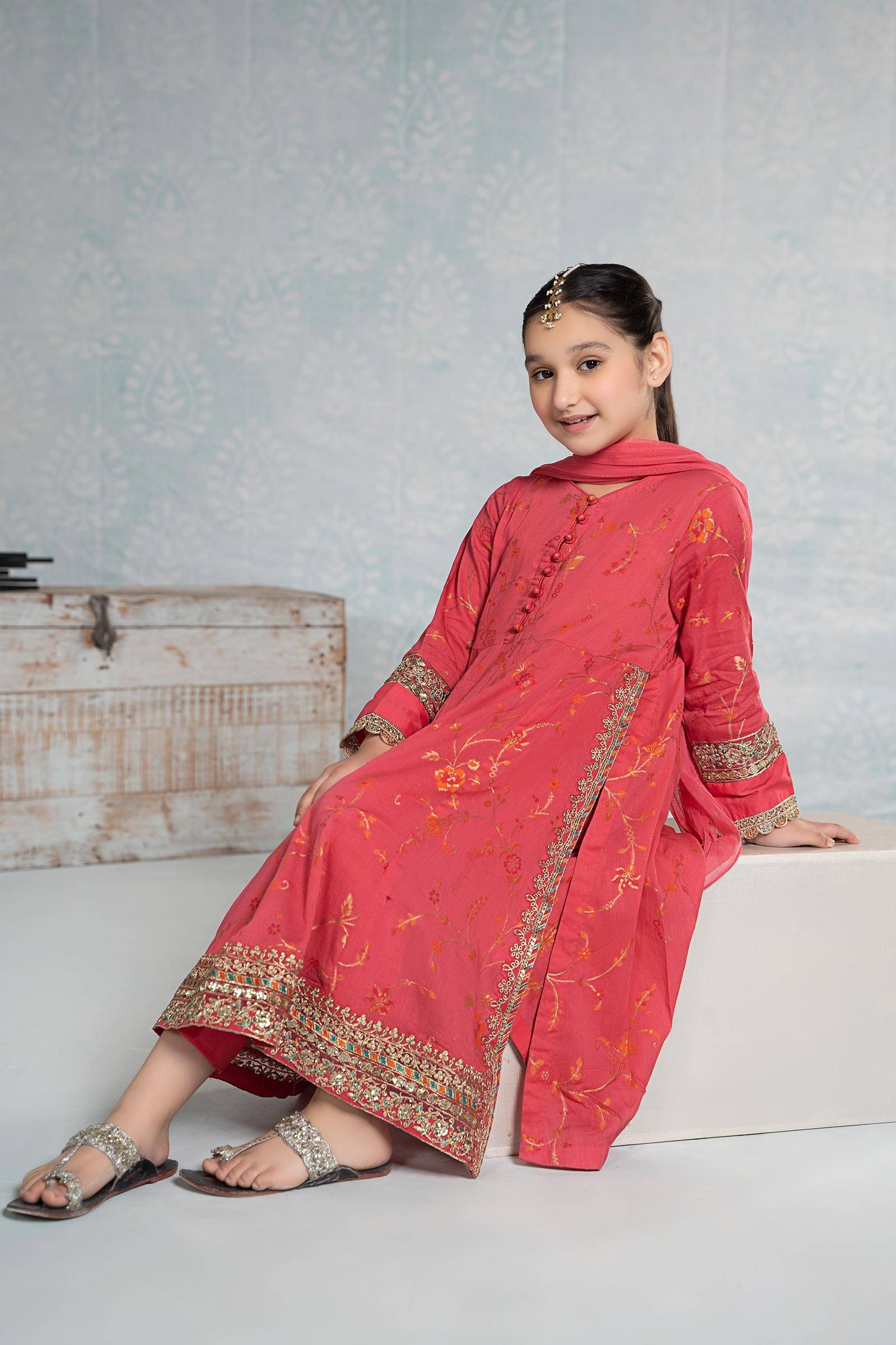 Maria B | 3 Piece Embroidered Jacquard Broshiasuit | MKD-EF24-23 by Maria Faisal - Registered Vendor of : Maria B - type : Kids Clothes - 100% original wedding dresses
