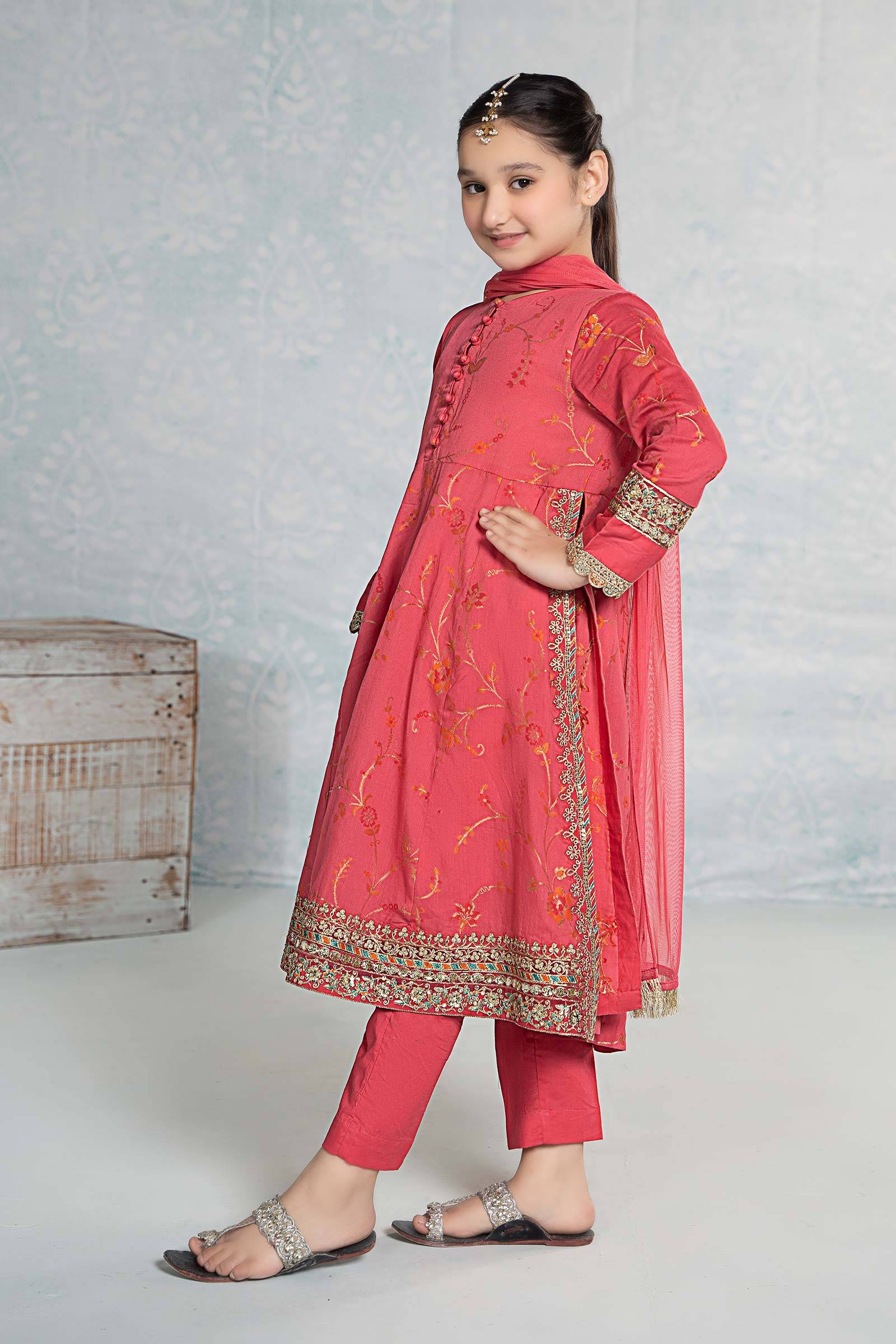 Maria B | 3 Piece Embroidered Jacquard Broshiasuit | MKD-EF24-23 by Maria Faisal - Registered Vendor of : Maria B - type : Kids Clothes - 100% original wedding dresses
