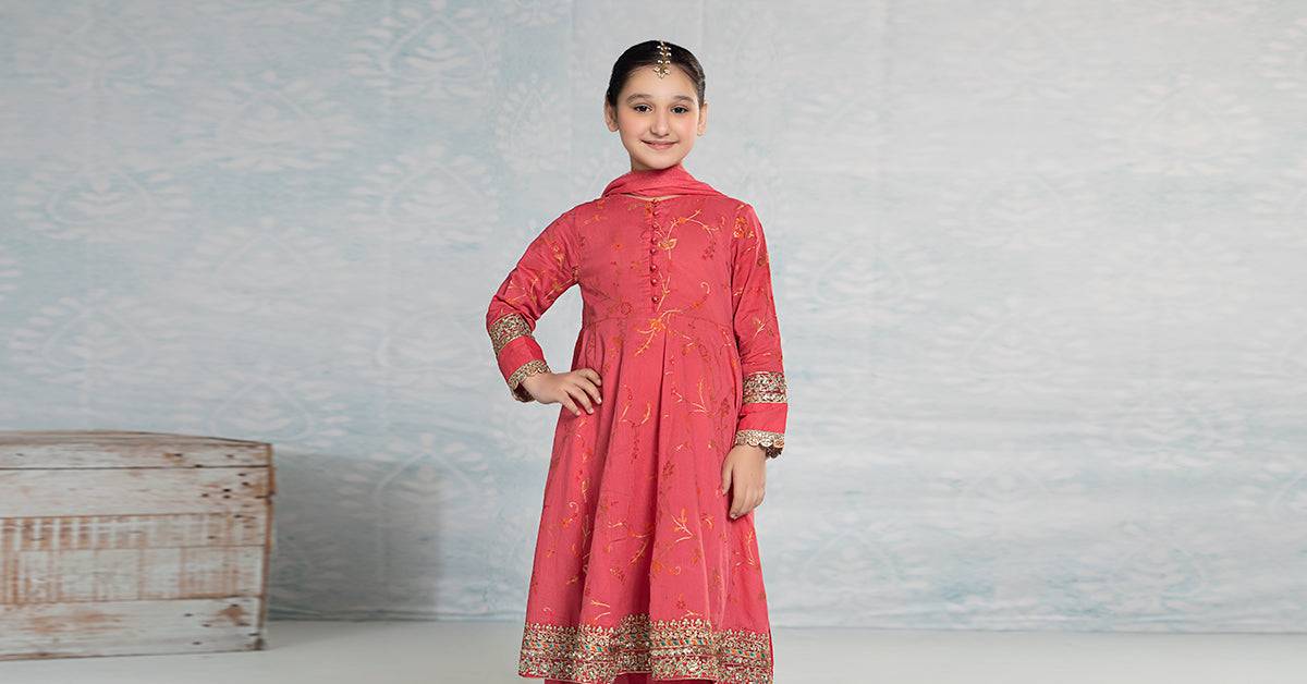 Maria B | 3 Piece Embroidered Jacquard Broshiasuit | MKD-EF24-23 by Maria Faisal - Registered Vendor of : Maria B - type : Kids Clothes - 100% original wedding dresses