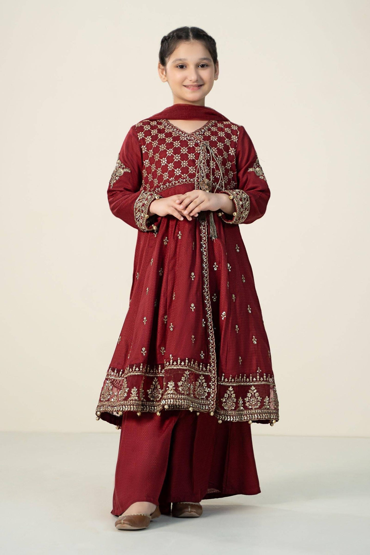 Maria B | 3 Piece Embroidered Linen Suit | MKD-W24-02 by Maria Faisal - Registered Vendor of : Maria B - type : Kids Clothes - 100% original wedding dresses