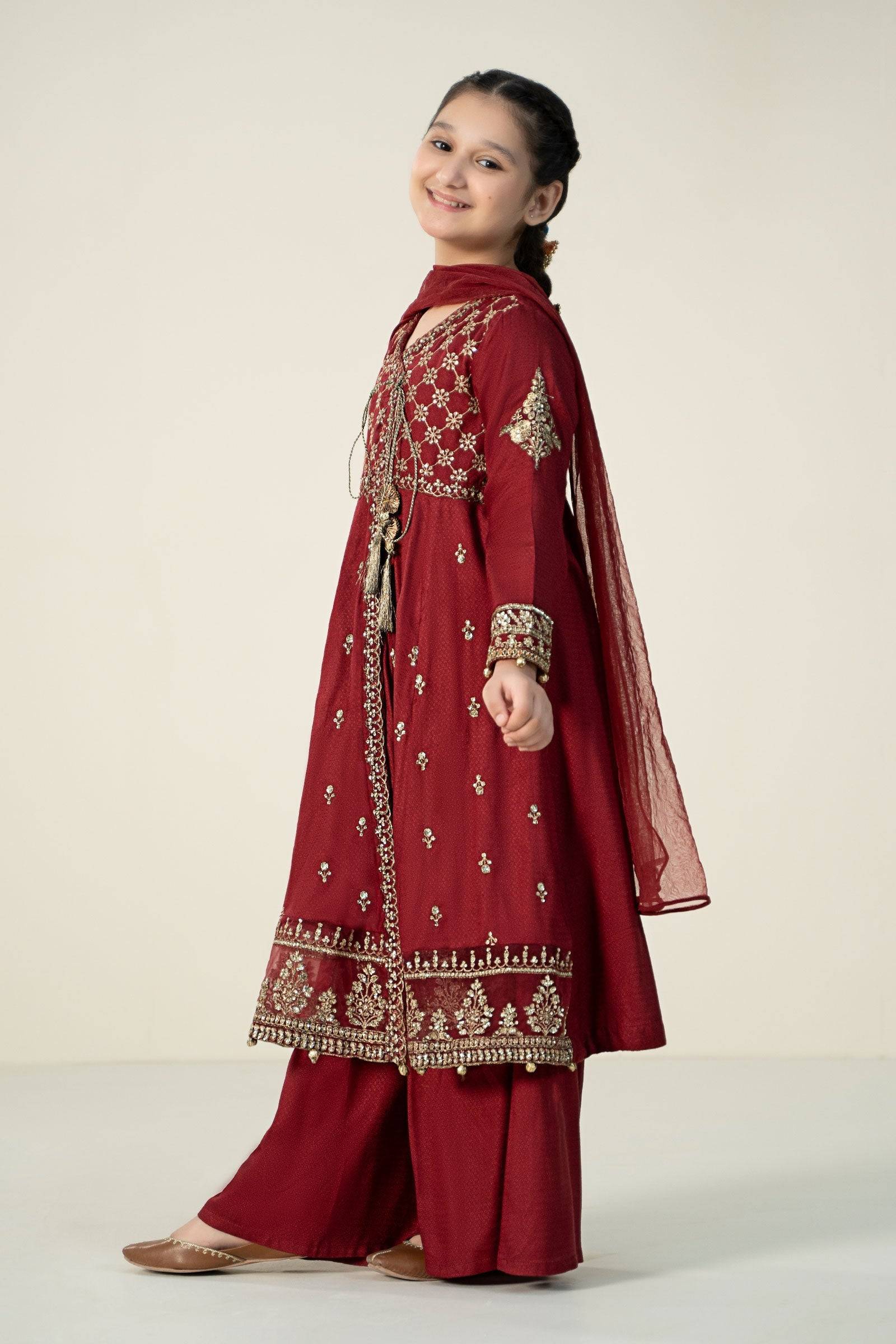 Maria B | 3 Piece Embroidered Linen Suit | MKD-W24-02 by Maria Faisal - Registered Vendor of : Maria B - type : Kids Clothes - 100% original wedding dresses