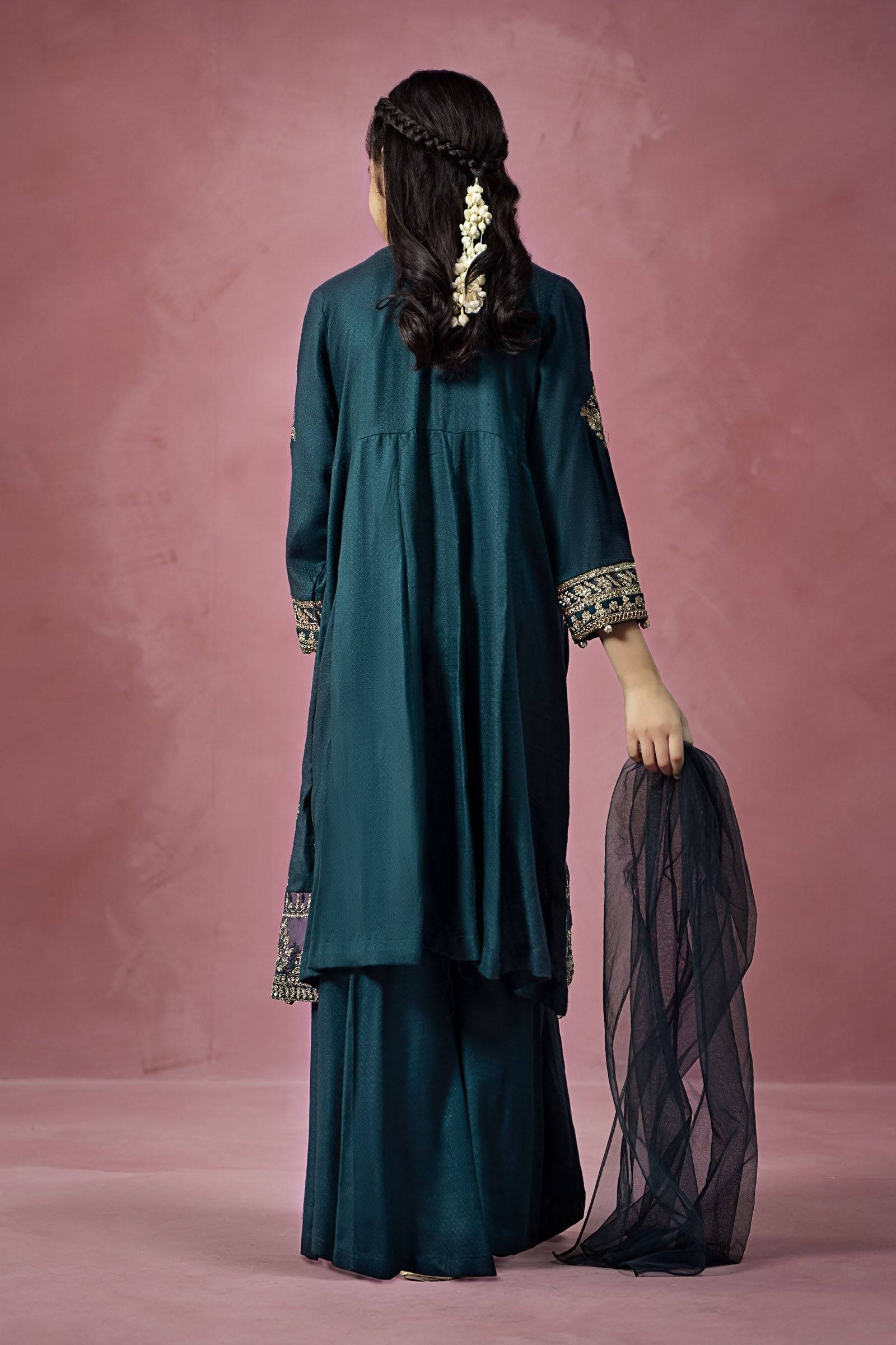Maria B | 3 Piece Embroidered Linen Suit | MKD-W24-02 by Maria Faisal - Registered Vendor of : Maria B - type : Kids Clothes - 100% original wedding dresses