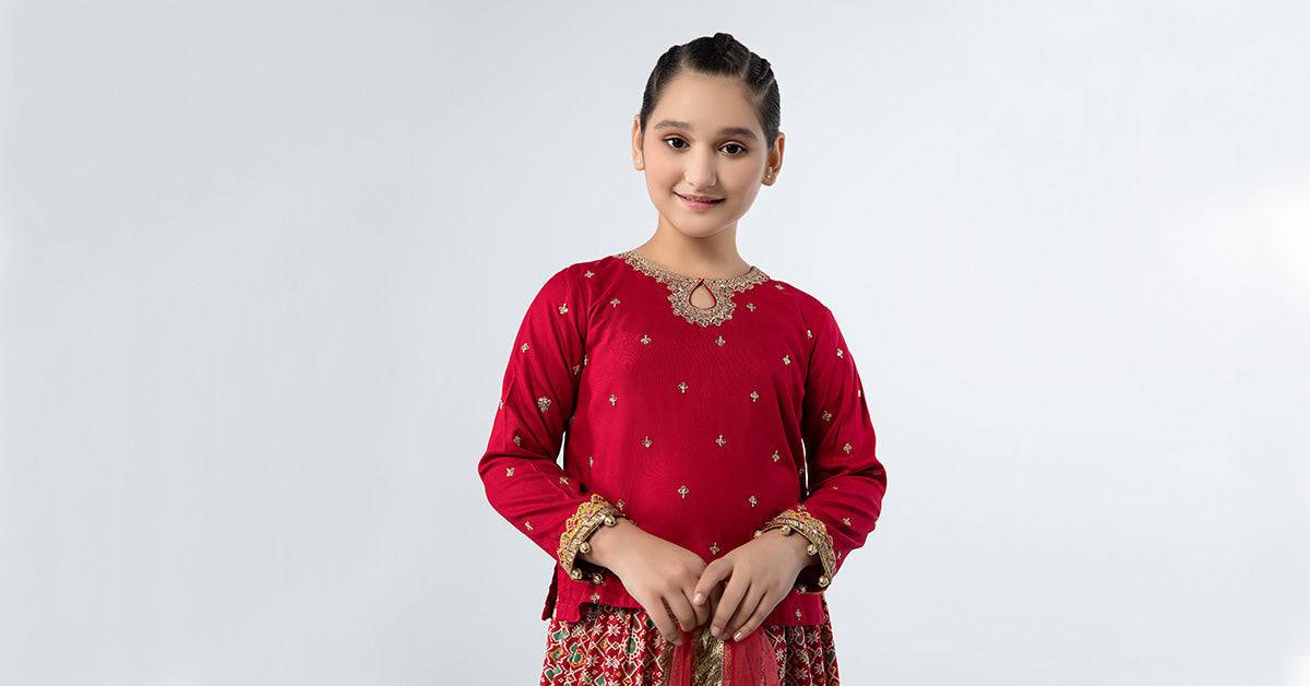 Maria B | 3 Piece Embroidered Linen Suit | MKD-W24-04 by Maria Faisal - Registered Vendor of : Maria B - type : Kids Clothes - 100% original wedding dresses