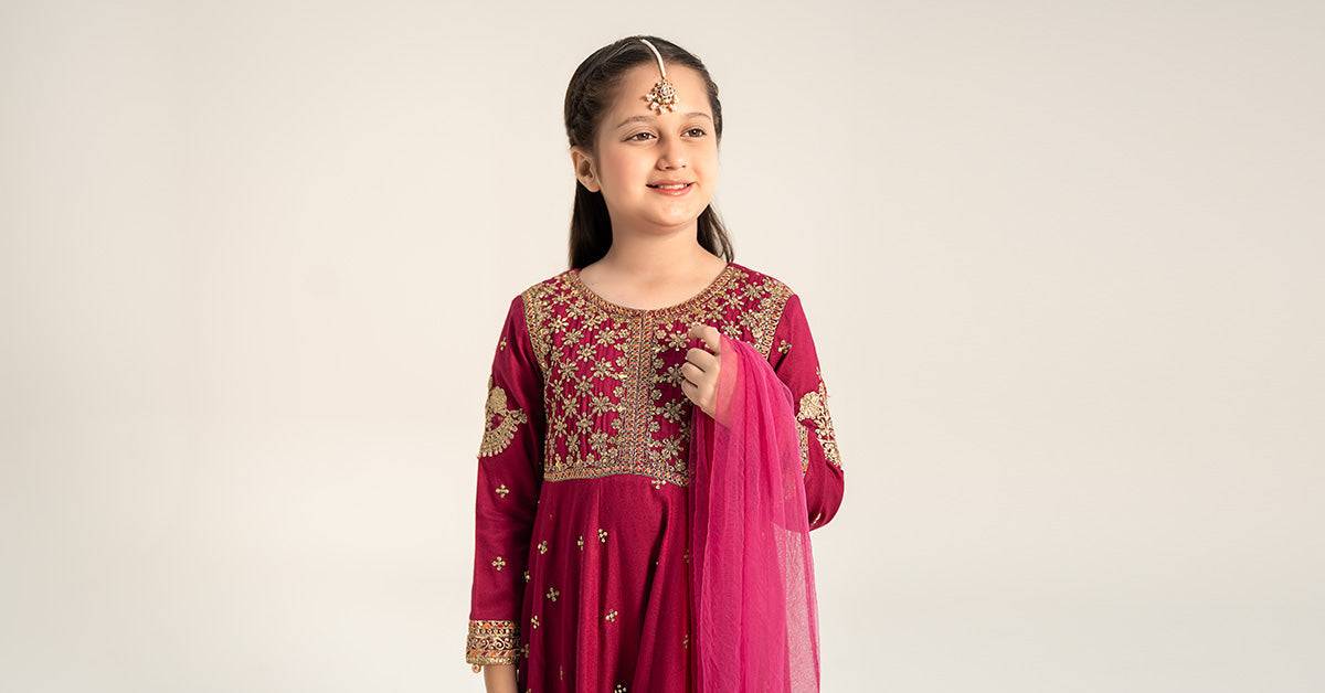 Maria B | 3 Piece Embroidered Linen Suit | MKD-W24-18 by Maria Faisal - Registered Vendor of : Maria B - type : Kids Clothes - 100% original wedding dresses