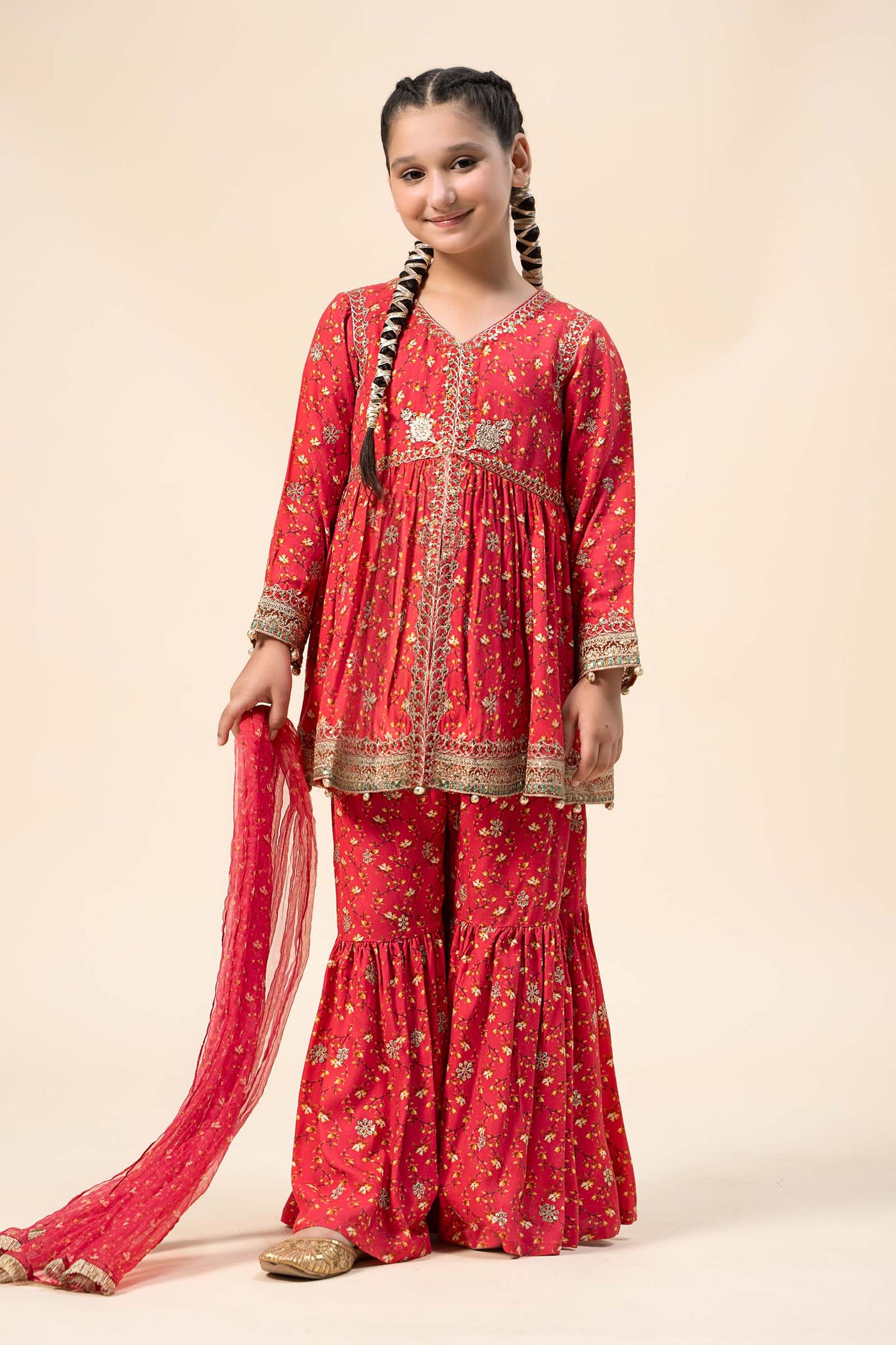 Maria B | 3 Piece Embroidered Marina Twill Suit | MKD-W24-12 by Maria Faisal - Registered Vendor of : Maria B - type : Kids Clothes - 100% original wedding dresses