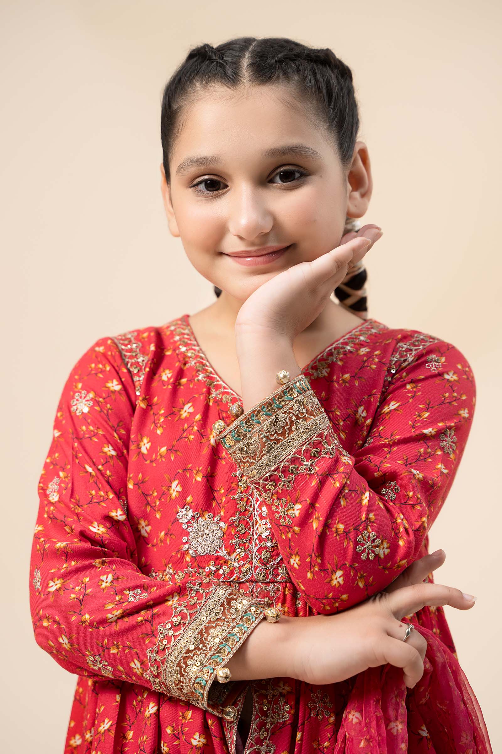 Maria B | 3 Piece Embroidered Marina Twill Suit | MKD-W24-12 by Maria Faisal - Registered Vendor of : Maria B - type : Kids Clothes - 100% original wedding dresses