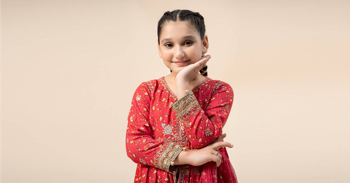 Maria B | 3 Piece Embroidered Marina Twill Suit | MKD-W24-12 by Maria Faisal - Registered Vendor of : Maria B - type : Kids Clothes - 100% original wedding dresses