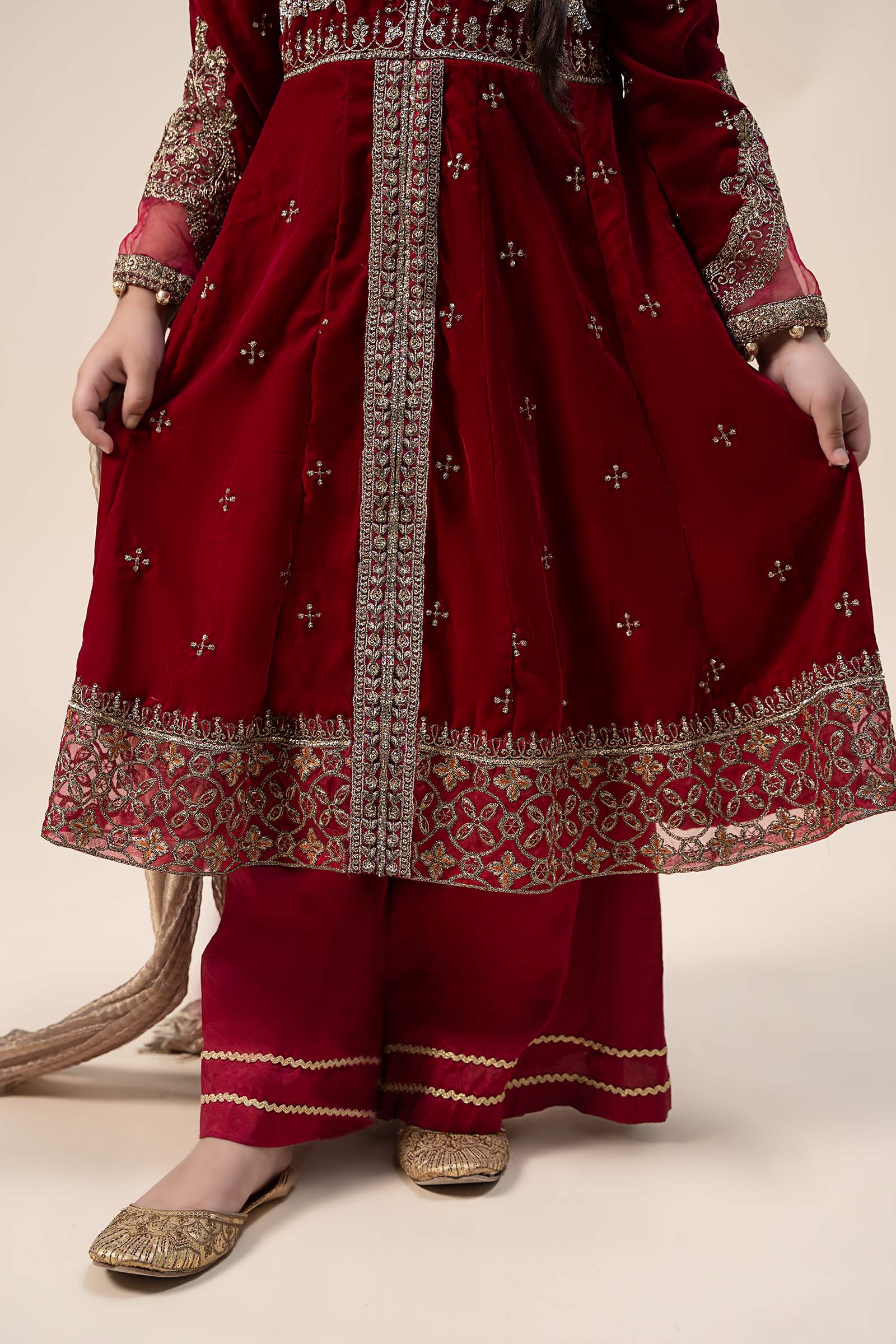 Maria B | 3 Piece Embroidered Velvet Suit | MKS-W24-40 by Maria Faisal - Registered Vendor of : Maria B - type : Kids Clothes - 100% original wedding dresses