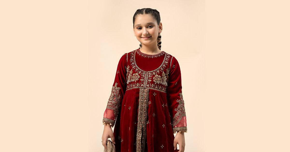 Maria B | 3 Piece Embroidered Velvet Suit | MKS-W24-40 by Maria Faisal - Registered Vendor of : Maria B - type : Kids Clothes - 100% original wedding dresses