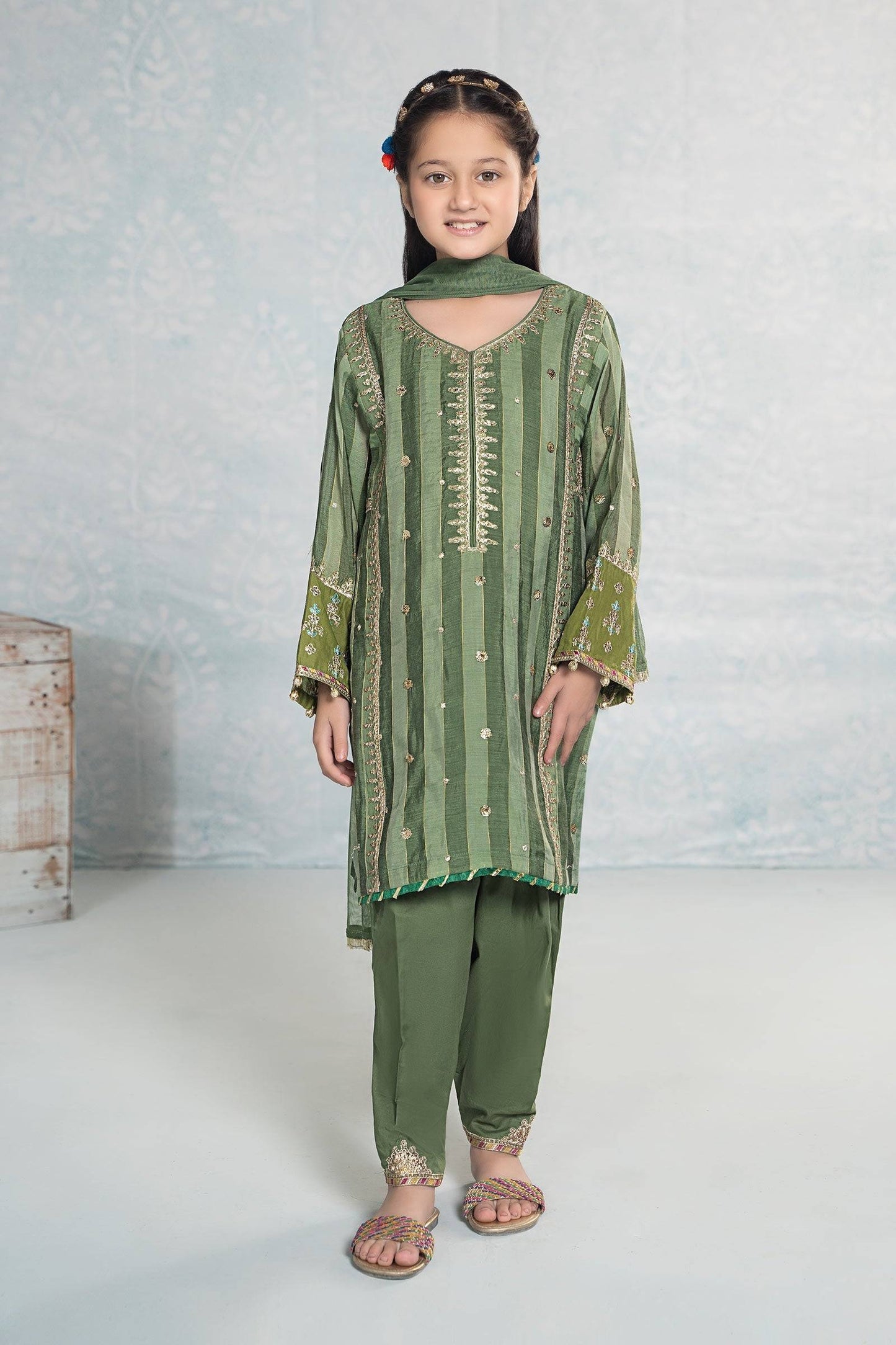 Maria B | 3 Piece Embroidered Yarn Dyed Suit | MKD-EF24-03 by Maria Faisal - Registered Vendor of : Maria B - type : Kids Clothes - 100% original wedding dresses