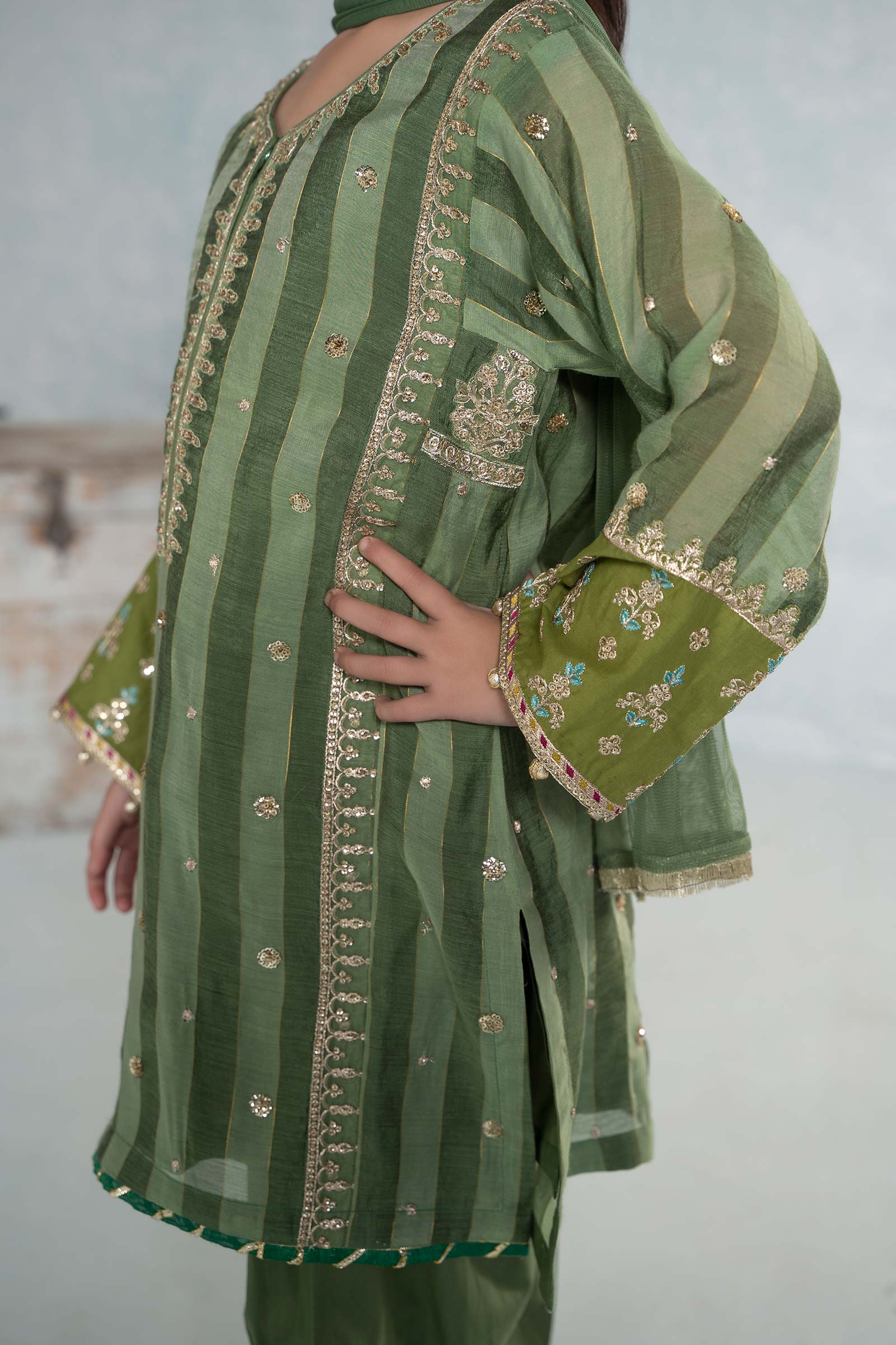 Maria B | 3 Piece Embroidered Yarn Dyed Suit | MKD-EF24-03 by Maria Faisal - Registered Vendor of : Maria B - type : Kids Clothes - 100% original wedding dresses