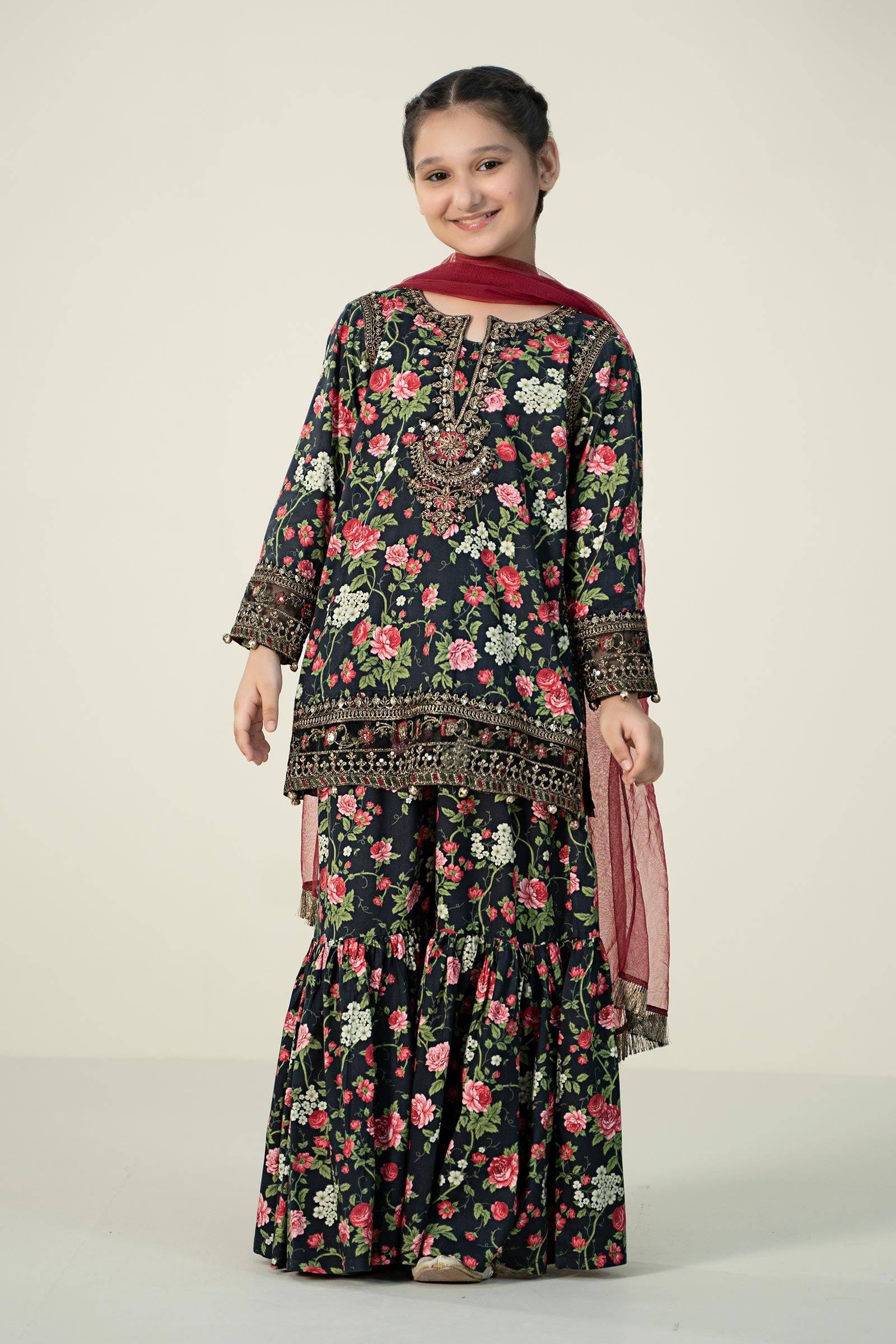 Maria B | 3 Piece Printed Linen Suit | MKD-W24-19 by Maria Faisal - Registered Vendor of : Maria B - type : Kids Clothes - 100% original wedding dresses