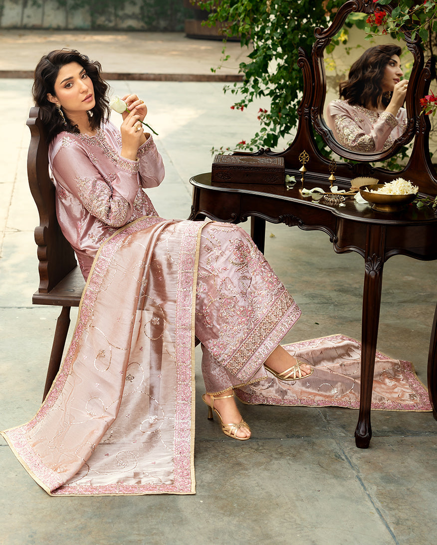 Mushq | Sunehri Lama Silk | Marium - Formal Dress - available at Maria Faisal in UK and USA.