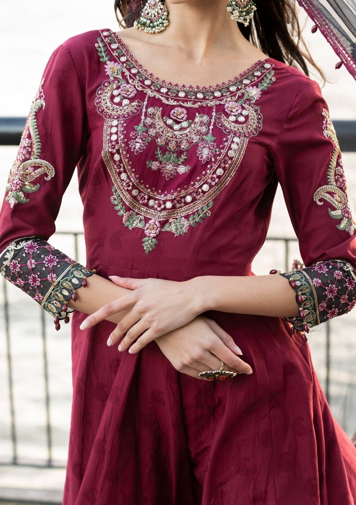 Meem | Luxury Eid Lawn 24 | MD-11 MAROON - Ladies Clothes