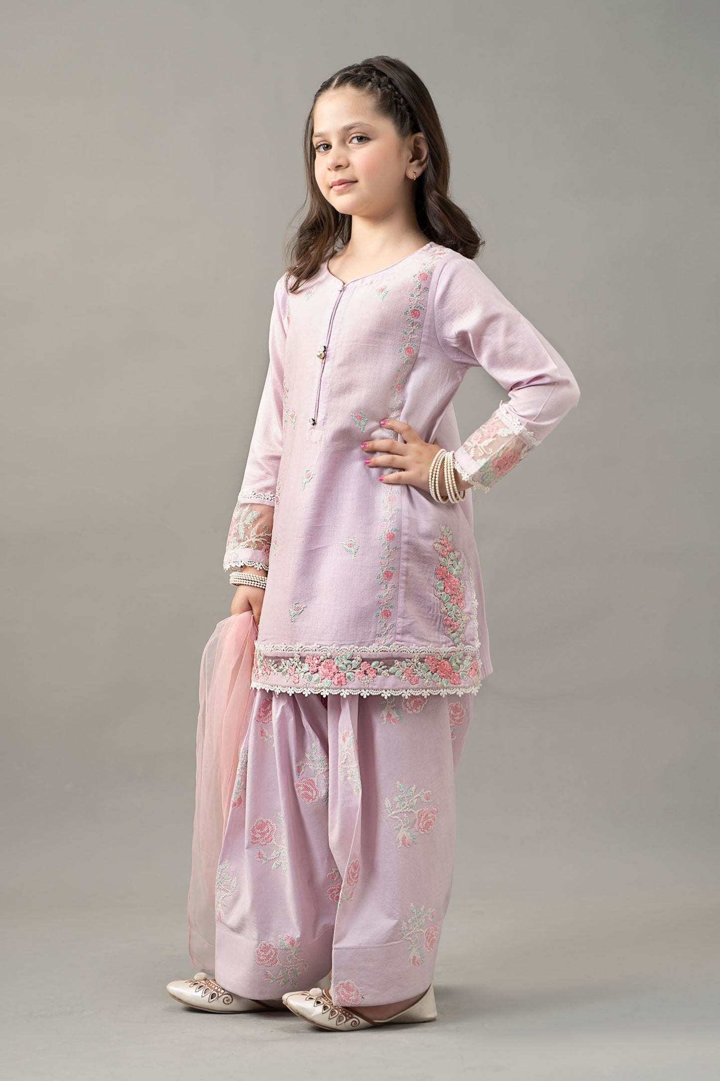 3 Piece Embroidered Dobby Lawn Suit - Kids Clothes - available at Maria Faisal in UK and USA