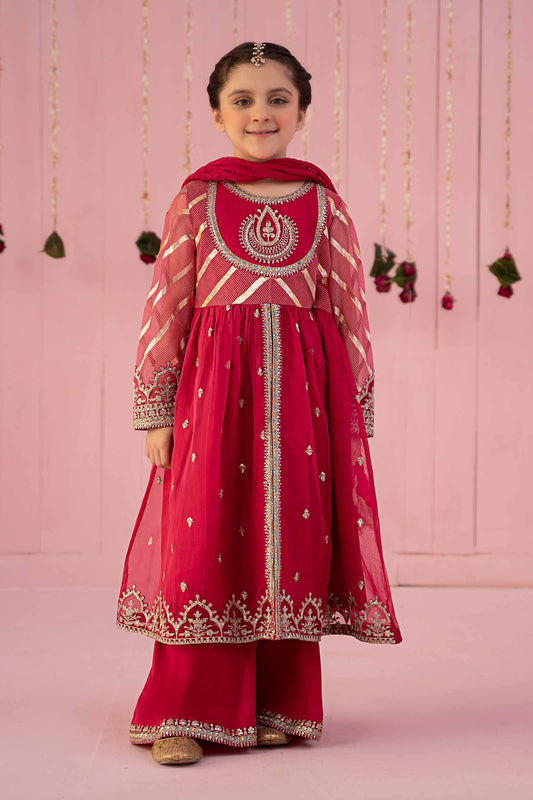 Maria B | 3 Piece Embroidered Organza Suit | MKS-EF24-27 by Maria Faisal - Registered Vendor of : Maria B - type : Kids Clothes - 100% original wedding dresses