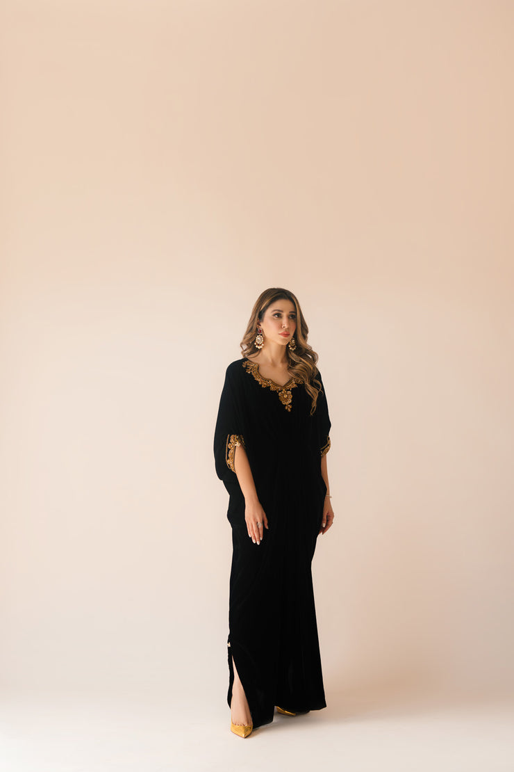 Sammy K | Velvet Festive Edit | Black Velvet Caftan - Ladies Clothes - Maria Faisal