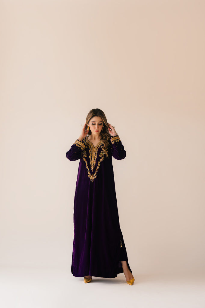 Sammy K | Velvet Festive Edit | Purple Velvet Maxi Outfit - Ladies Clothes - Maria Faisal