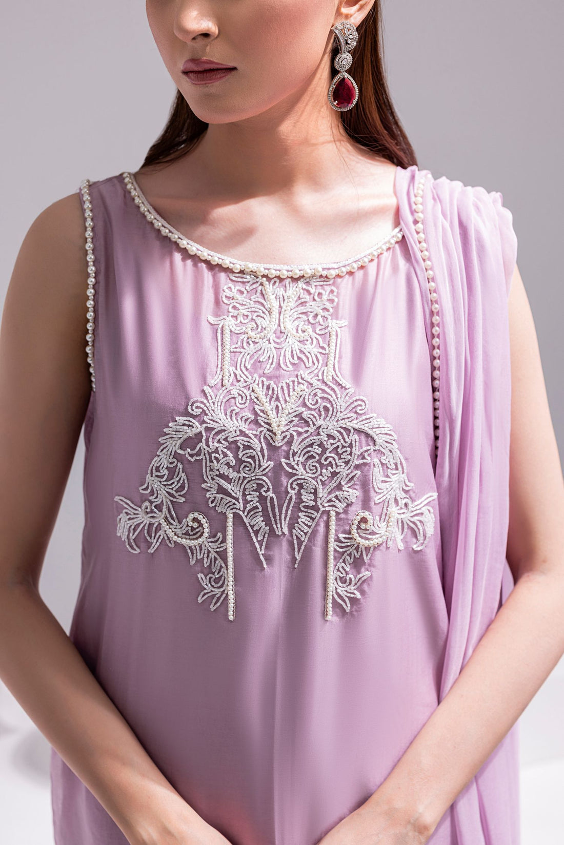 Amani | Aira Festive Wear | ZEEN Hand Embellished Short Shirt with Slim Fit Shalwar & Chiffon Dupatta - Ladies Clothes - Maria Faisal