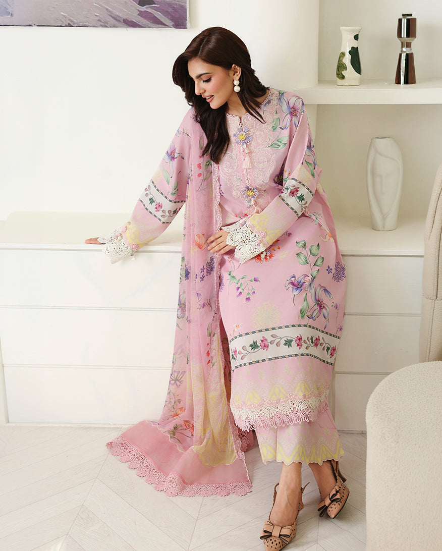 Roheenaz | Petals in Print | Pink Veil - Casual Dress - available at Maria Faisal in UK and USA.