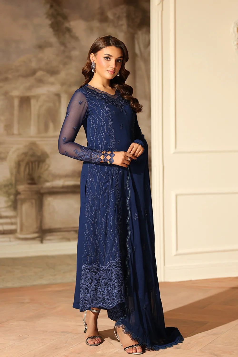 Azure | Ensembles | Royal Eclipse - Casual Dress - available at Maria Faisal in UK and USA.