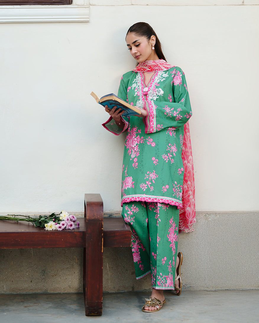 Roheenaz | Whispered Florals | Rose Mist - Casual Dress - available at Maria Faisal in UK and USA.