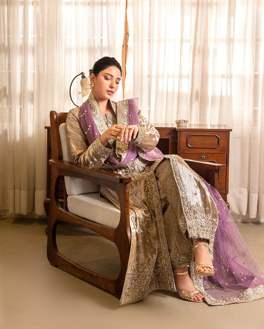 Mushq | Sunehri Lama Silk | Rumsha - Formal Dress - available at Maria Faisal in UK and USA.