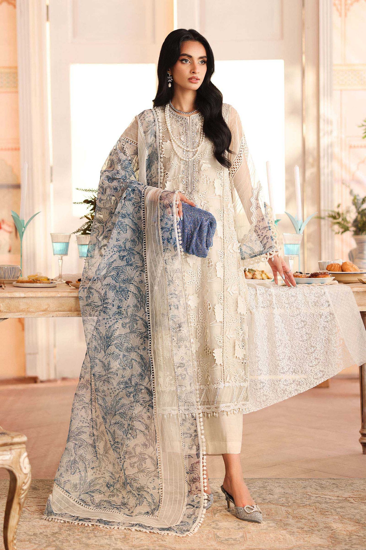 Maria B | Pre Fall Dresses | 3 Piece Embroidered Organza Suit CC - Ladies Clothes - Maria Faisal