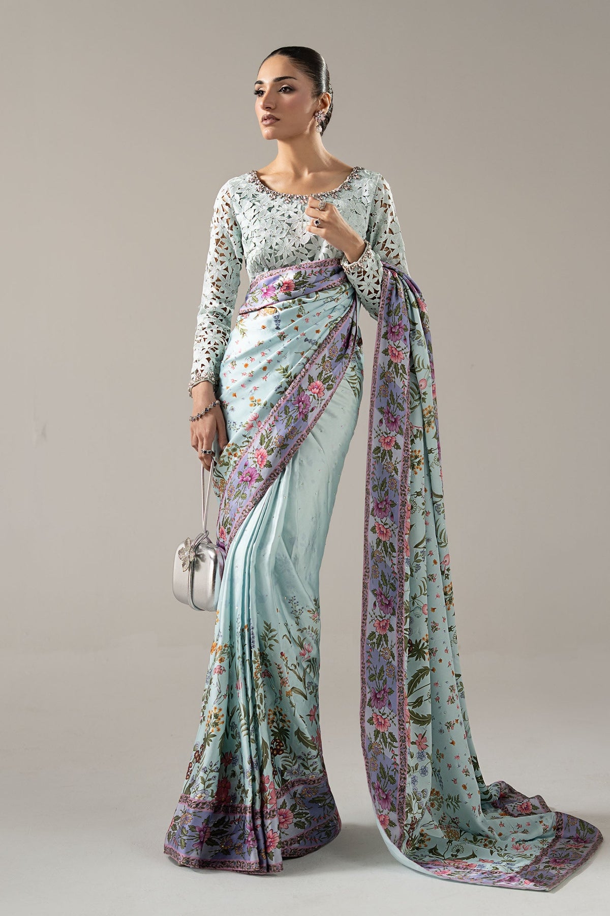 Maria B | Luxury Formals Pre Fall | SF-PF26-08-AQUA - Formal Dress - available at Maria Faisal in UK and USA.