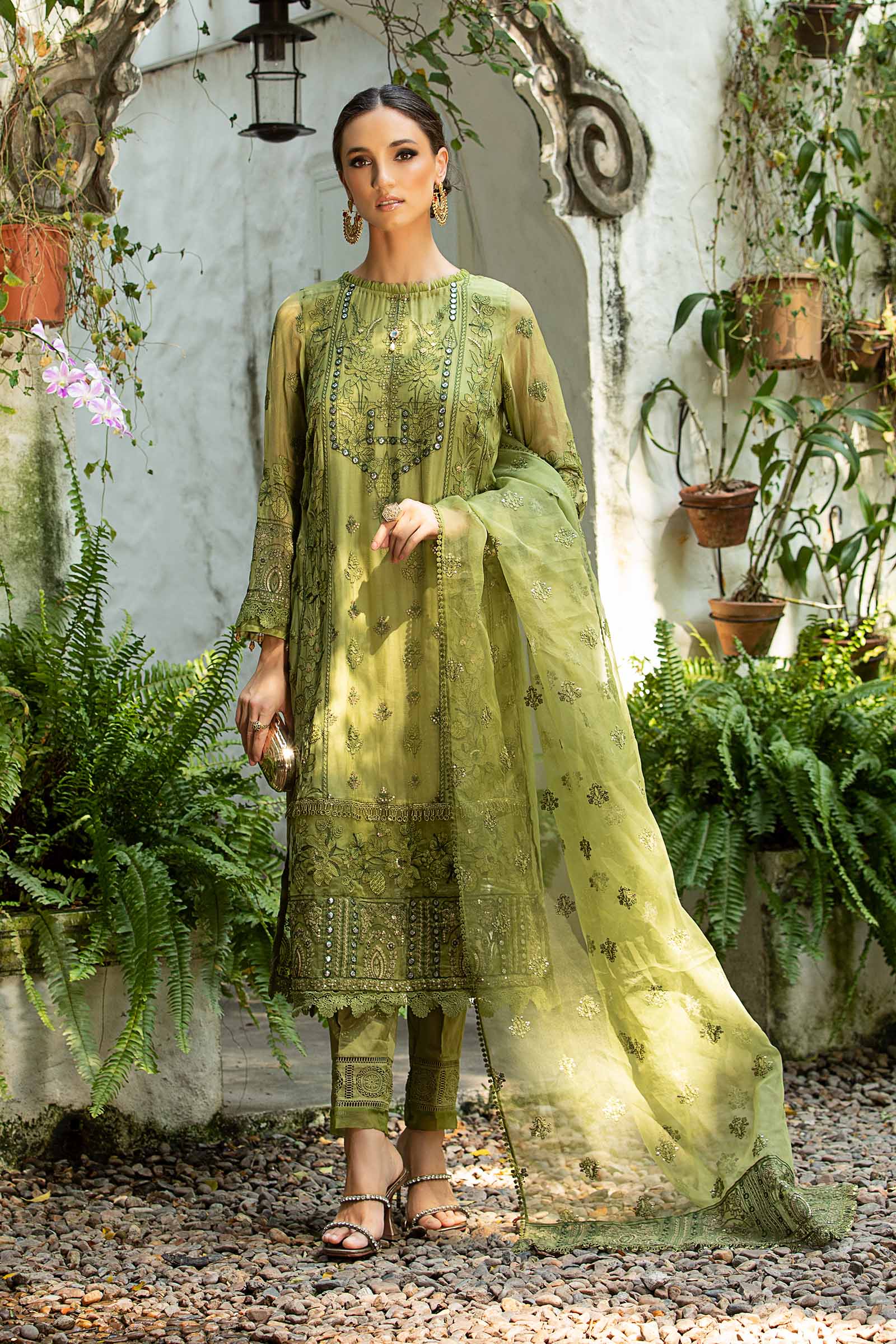 Maria B | Pre Fall Dresses | 3 Piece Embroidered Suit Grape Green - MARIA  FAISAL  Maria Faisal