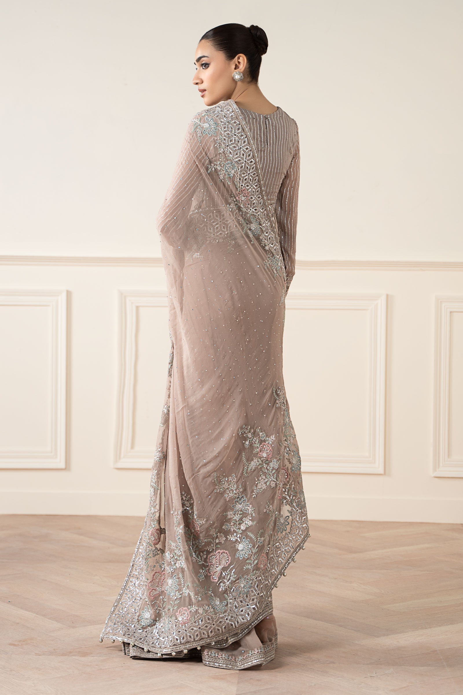 Maria B | Pre Fall Dresses | Embroidered Chiffon Saree FF - Ladies Clothes - Maria Faisal