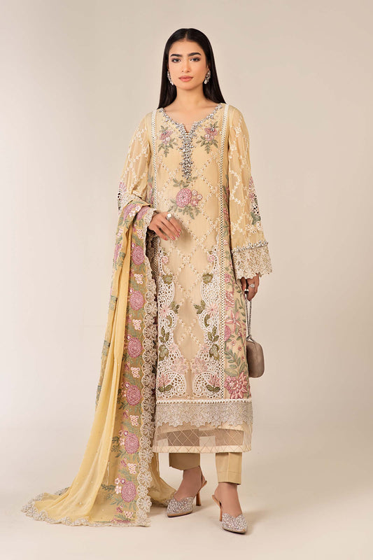 Maria B | Pre Fall Dresses | 3 Piece Embroidered Chiffon Suit Yellow - Ladies Clothes - Maria Faisal