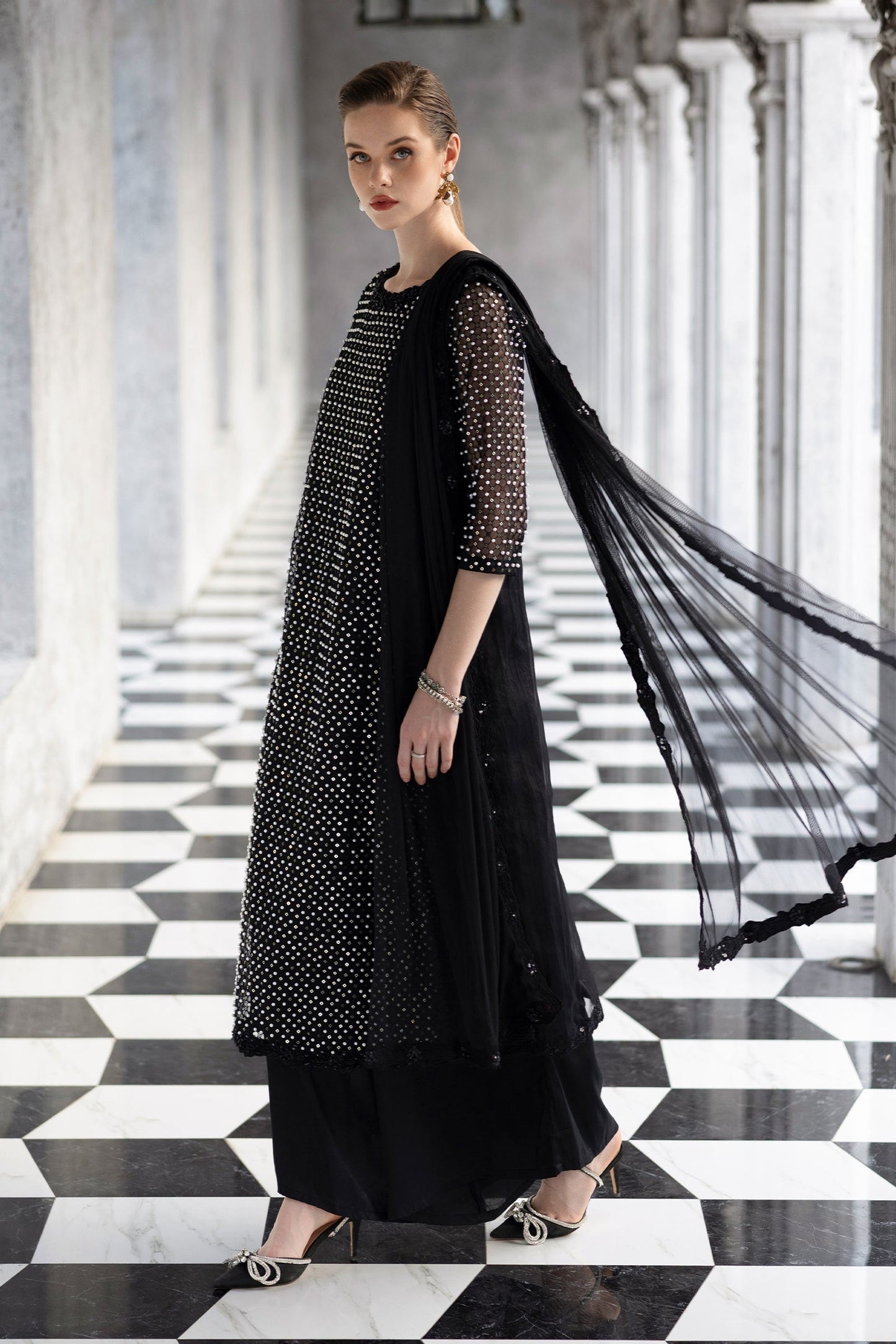 Maria B | Luxury Formals | SF-EF26-23-Black - Formal Dress - available at Maria Faisal in UK and USA.