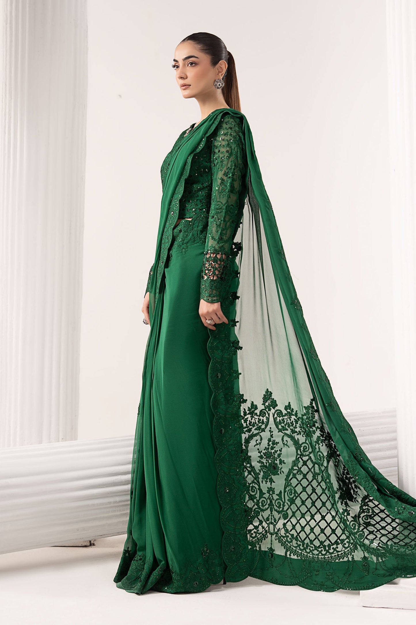 Maria B | Luxury Formals | SF-EF26-73-Green - Formal Dress - available at Maria Faisal in UK and USA.