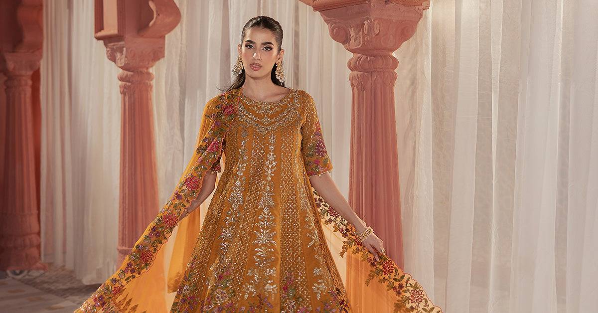 Maira B | Ready to Wear | SF-EF25-42 Mustard by Maria Faisal - Registered Vendor of : Maria B - type : Wedding Dress - 100% original wedding dresses